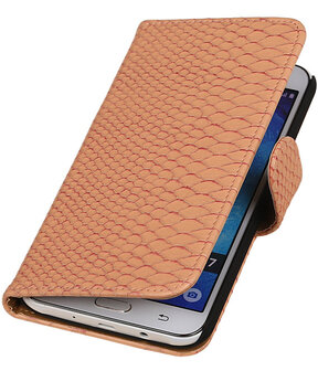 Samsung Galaxy J7 Snake Slang Booktype Wallet Hoesje Roze