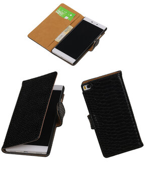 Huawei P8 Snake Slang Booktype Wallet Hoesje Zwart