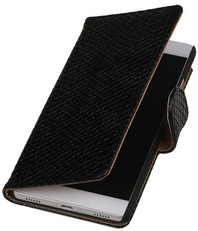 Huawei P8 Snake Slang Booktype Wallet Hoesje Zwart