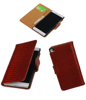 Huawei P8 Snake Slang Booktype Wallet Hoesje Rood