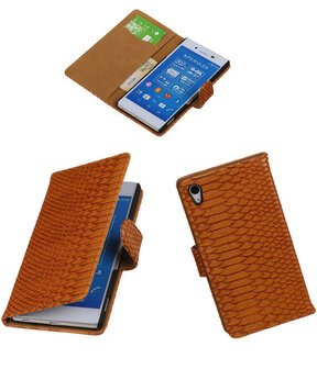 Sony Xperia Z4 / Z3 Plus Snake Slang Booktype Wallet Hoesje Bruin