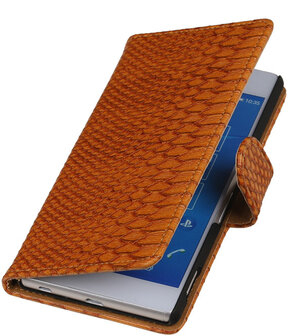 Sony Xperia Z4 / Z3 Plus Snake Slang Booktype Wallet Hoesje Bruin