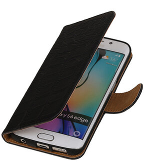 Hoesje voor Samsung Galaxy S6 Edge Krokodil Booktype Wallet Zwart