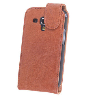 Samsung Galaxy S Duos S7562 Echt lederen Flipcase Hoesje Bruin