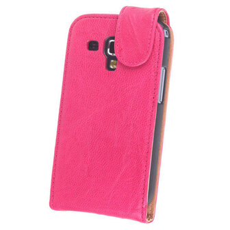 Samsung Galaxy S Duos S7562 Echt lederen Flipcase Hoesje Fuchsia