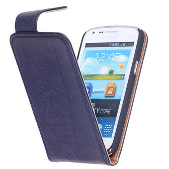 Polar Echt lederen Samsung Galaxy Core i8260 Flipcase Hoesje Navy Blue