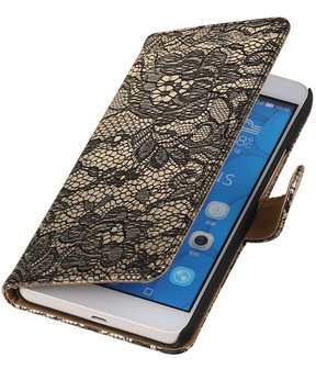 Huawei Honor 6 Plus Lace Kant Booktype Wallet Hoesje Zwart