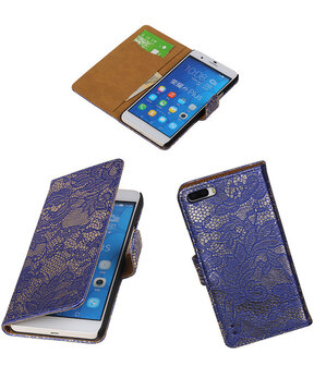Huawei Honor 6 Plus Lace Kant Booktype Wallet Hoesje Blauw