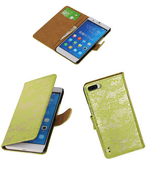 Huawei Honor 6 Plus Lace Kant Booktype Wallet Hoesje Groen