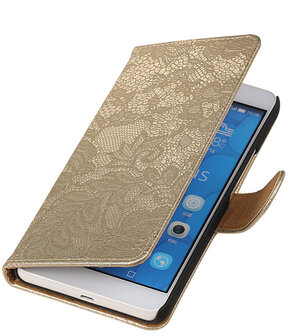 Huawei Honor 6 Plus Lace Kant Booktype Wallet Hoesje Goud