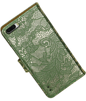 Huawei Honor 6 Plus Lace Kant Booktype Wallet Hoesje Donker Groen