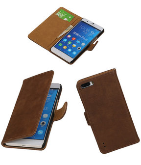 Huawei Honor 6x Plus Bark Hout Booktype Wallet Hoesje Bruin