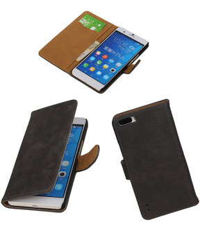 Huawei Honor 6 Plus Bark Hout Booktype Wallet Hoesje Grijs