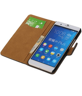 Huawei Honor 6 Plus Bark Hout Booktype Wallet Hoesje Grijs