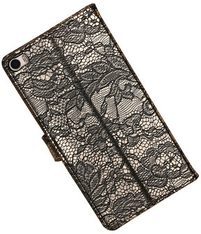 Huawei P8 Max Lace Kant Booktype Wallet Hoesje Zwart