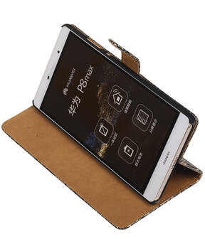 Huawei P8 Max Lace Kant Booktype Wallet Hoesje Zwart