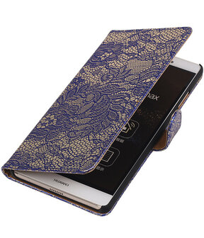 Huawei P8 Max Lace Kant Booktype Wallet Hoesje Blauw