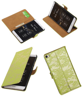 Huawei P8 Max Lace Kant Booktype Wallet Hoesje Groen