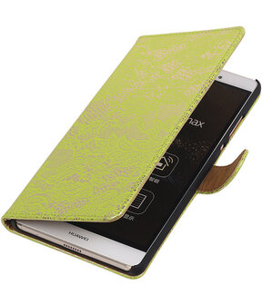 Huawei P8 Max Lace Kant Booktype Wallet Hoesje Groen