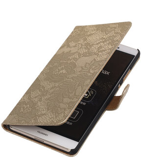 Huawei P8 Max Lace Kant Booktype Wallet Hoesje Goud