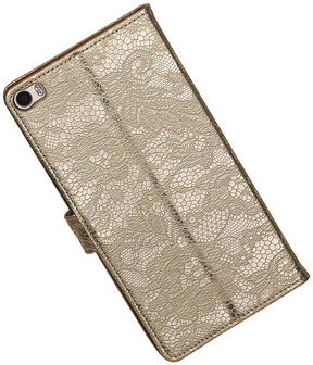 Huawei P8 Max Lace Kant Booktype Wallet Hoesje Goud