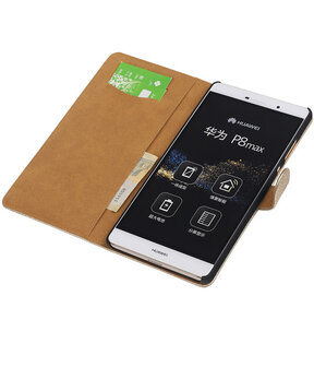 Huawei P8 Max Lace Kant Booktype Wallet Hoesje Goud