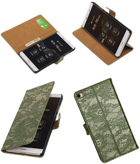Huawei P8 Max Lace Kant Booktype Wallet Hoesje Donker Groen