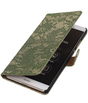 Huawei P8 Max Lace Kant Booktype Wallet Hoesje Donker Groen