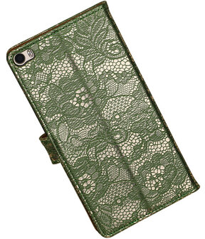 Huawei P8 Max Lace Kant Booktype Wallet Hoesje Donker Groen