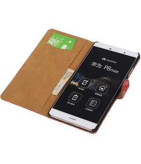 Huawei P8 Max Lace Kant Booktype Wallet Hoesje Donker Rood