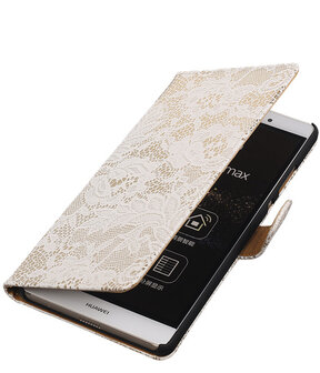 Huawei P8 Max Lace Kant Booktype Wallet Hoesje Wit