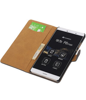 Huawei P8 Max Bark Hout Booktype Wallet Hoesje Grijs