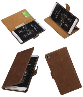 Huawei P8 Max Bark Hout Booktype Wallet Hoesje Bruin