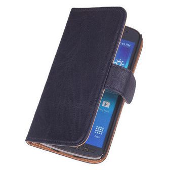 Polar Echt lederen HTC Desire 210 Bookstyle Wallet Hoesje Navy Blue