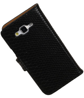 Samsung Galaxy Core Prime Snake Slang Bookstyle Wallet Hoesje Zwart