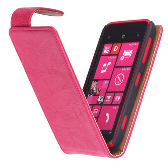 Polar Echt Lederen Nokia Lumia 620 Flipcase Hoesje Fuchsia