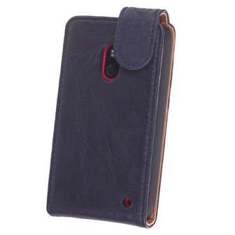 Polar Echt Lederen Nokia Lumia 620 Flipcase Hoesje Navy Blue