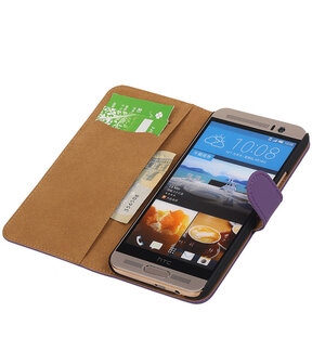 HTC One M9 Plus Effen Booktype Wallet Hoesje Paars