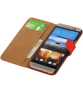 HTC One M9 Plus Effen Booktype Wallet Hoesje Rood