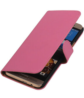 HTC One M9 Plus Effen Booktype Wallet Hoesje Roze