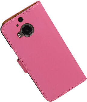 HTC One M9 Plus Effen Booktype Wallet Hoesje Roze