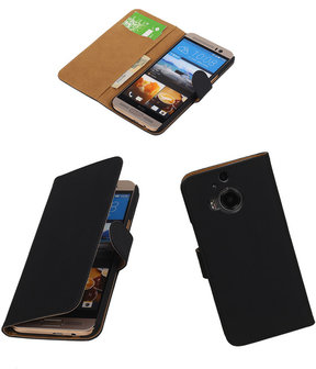 HTC One M9 Plus Effen Booktype Wallet Hoesje Zwart