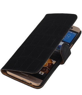 HTC One M9 Plus Croco Booktype Wallet Hoesje Zwart