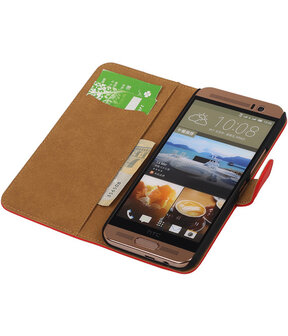 HTC One Me Effen Bookstyle Wallet Hoesje Rood