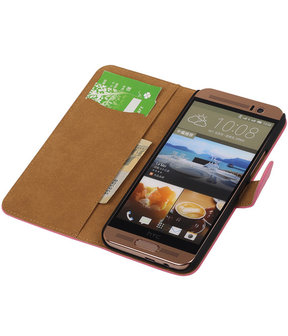 HTC One Me Effen Bookstyle Wallet Hoesje Roze