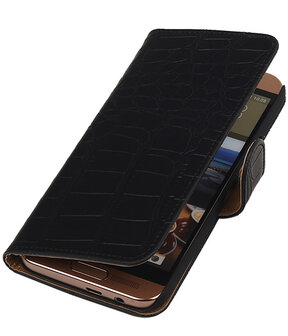 HTC One Me Croco Bookstyle Wallet Hoesje Zwart