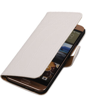 HTC One Me Croco Bookstyle Wallet Hoesje Wit