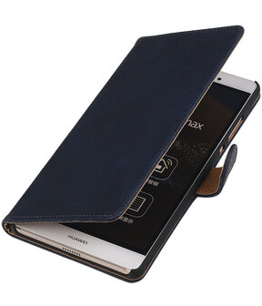 Sony Xperia M4 Aqua Bark Hout Bookstyle Wallet Hoesje Donker blauw