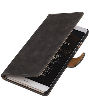 Sony Xperia M4 Aqua Bark Hout Bookstyle Wallet Hoesje Grijs