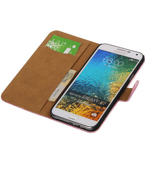 Samsung Galaxy E7 Booktype Wallet Hoesje Mini Slang Roze